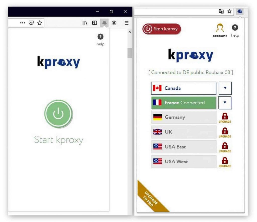 Connexion sur Kproxy extension du navigateur Web