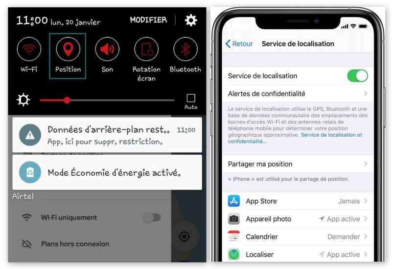 Activation de la localisation sur Android et sur iPhone