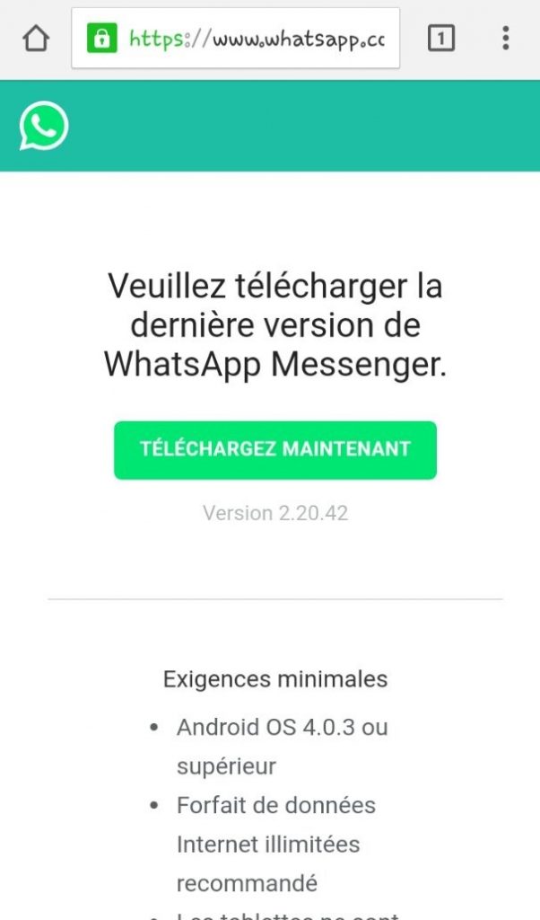 Téléchargement de Whatsapp.apk via navigateur Web