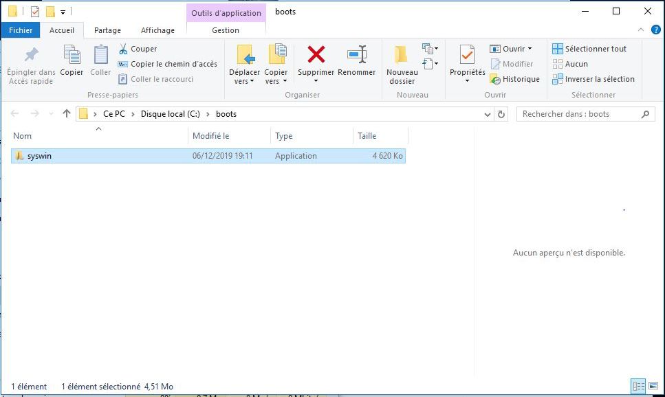 Dossier cible dans Windows