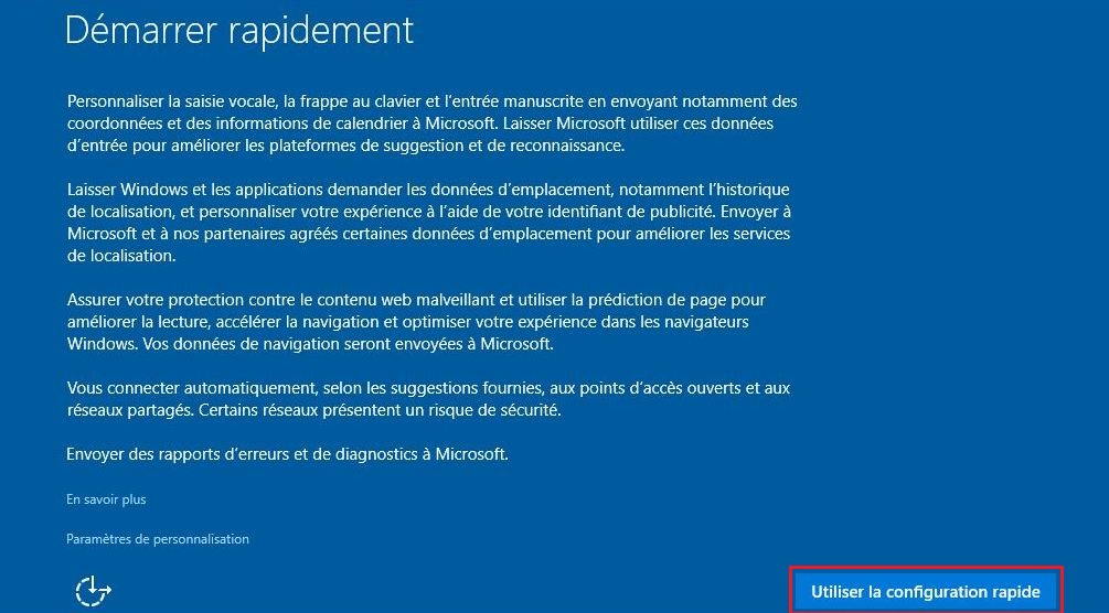 Configuration rapide de Windows