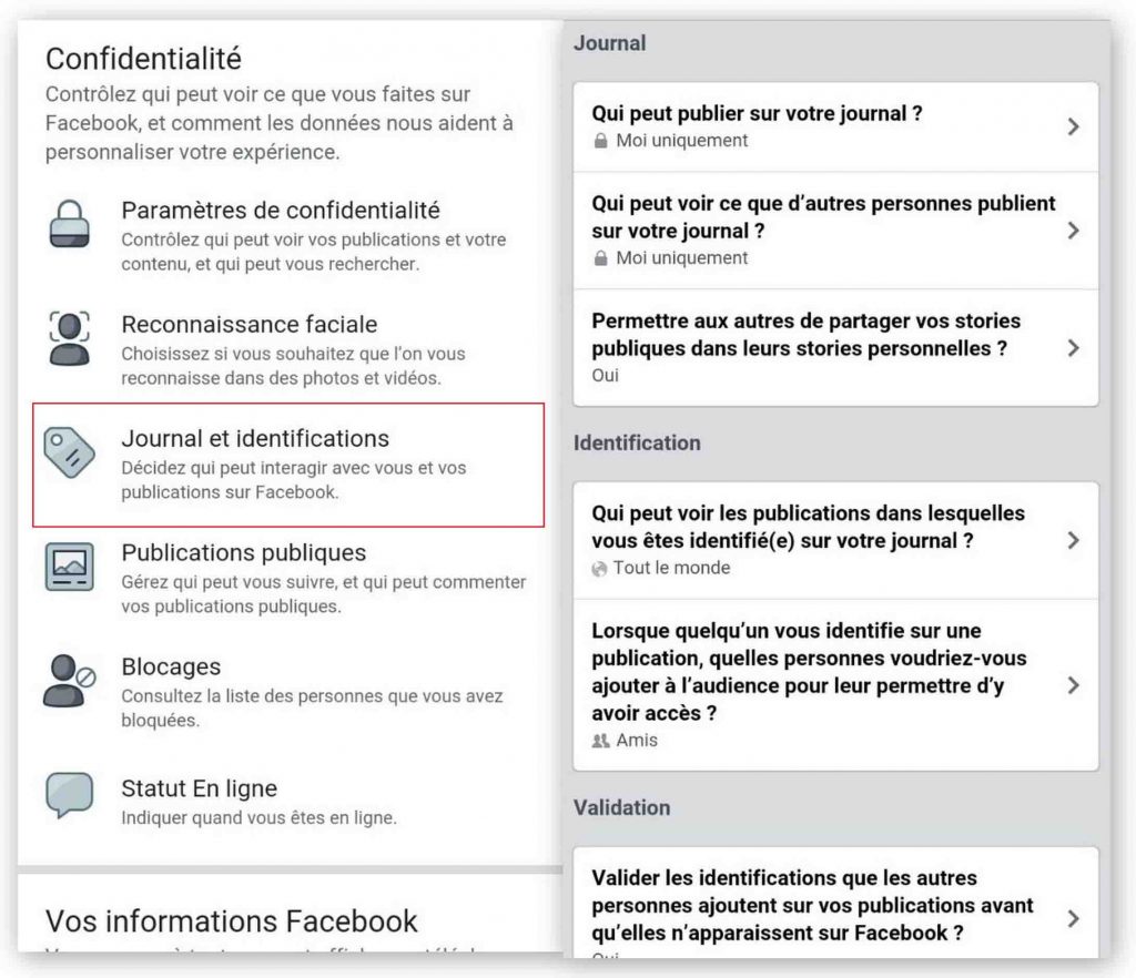 Journal et identification Facebook sur Mobile