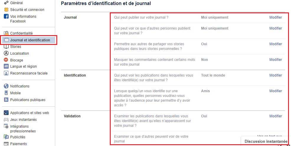 Journal et identification Facebook sur Web