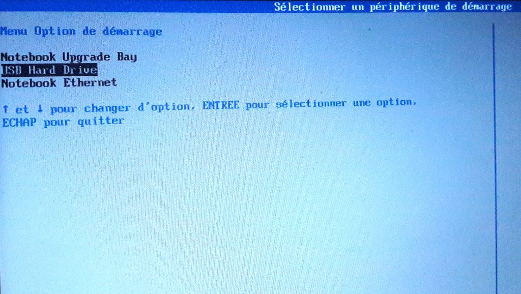 Menu boot sur HP