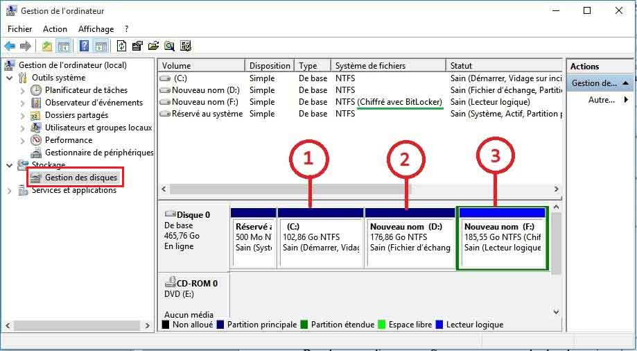 Gestion des disques Windows