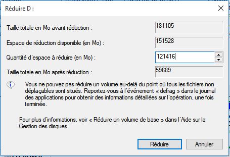 Impossible de réduire un volume au-delà de la capacité requise 