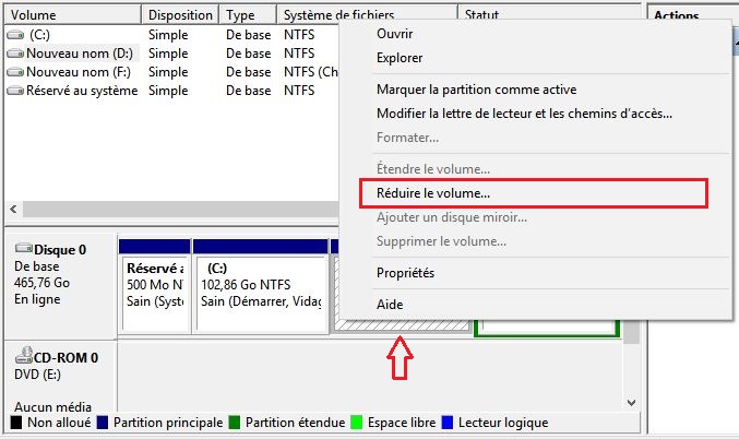 Réduire le volume pour partitionner un disque sans perdre les données