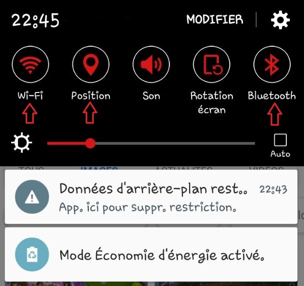 Désactiver le GPS, WiFi et Bluetooth