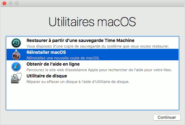 Utilitaires macOS de récupération