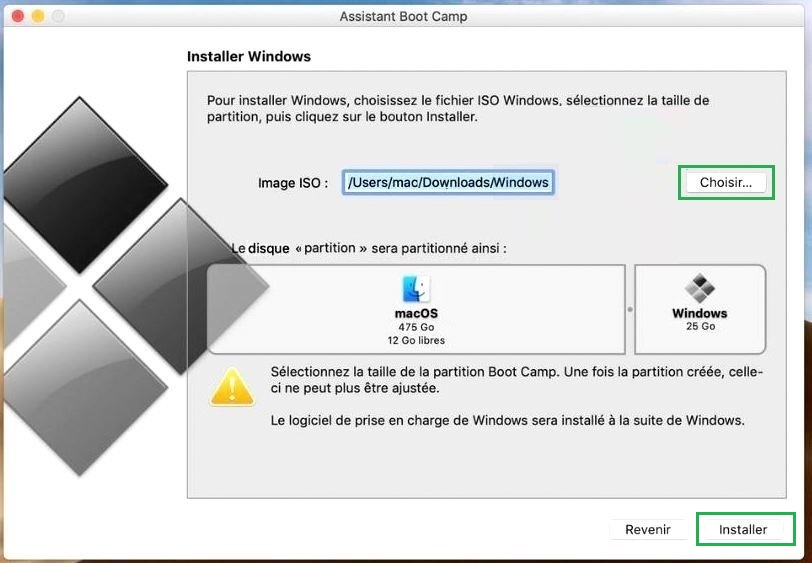 Sélection du fichier ISO à installer sur Mac