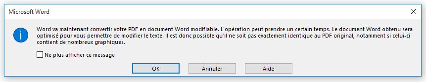 Convertir un PDF en Word modifiable avec Office Word