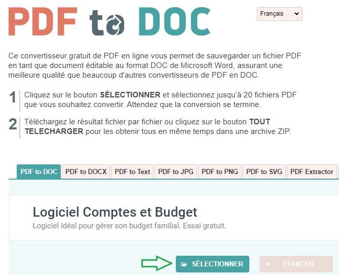 Conversion du PDF en document Word avec PDF to DOC