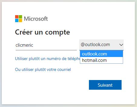 Création du compte Outlook