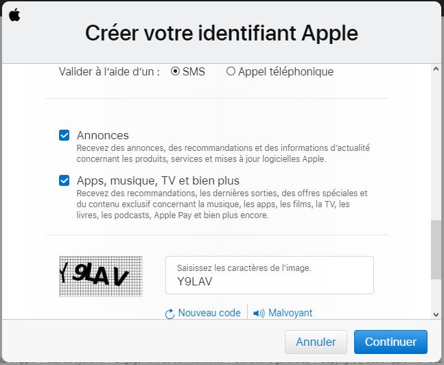 Création du compte iCloud Mail et finalisation