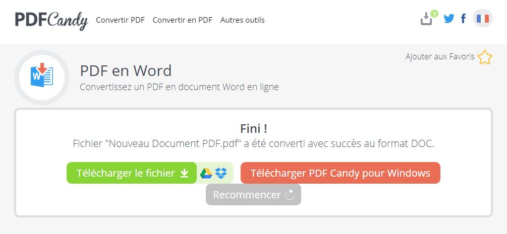 Fin de conversion du PDF, paré pour le téléchargement