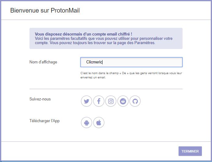 Finalisation de la configuration du compte ProtonMail