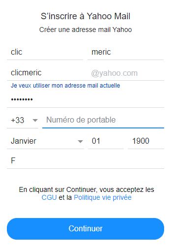 Inscription sur Yahoo