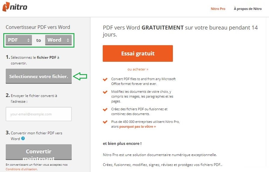 Nitro PDF to Word, convertisseur en ligne