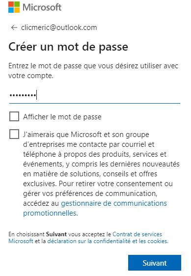 Saisi du mot de passe Outlook