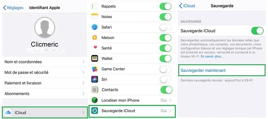 sauvegarder l’iPhone et le restaurer avec iCloud