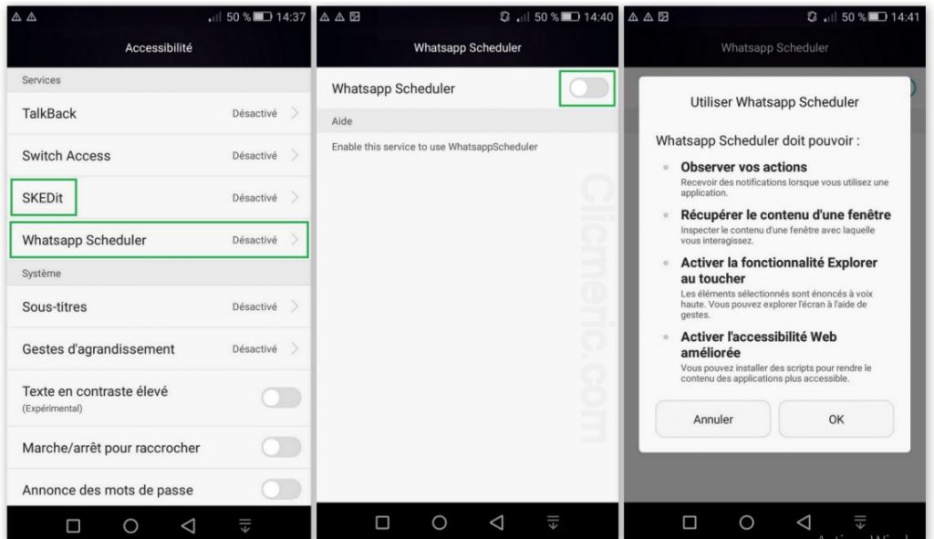 Autorisations d'accessibilité pour WhatsApp Scheduler