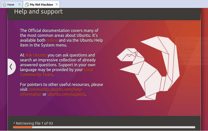 Copies des fichiers et installation de Ubuntu sur machine virtuelle