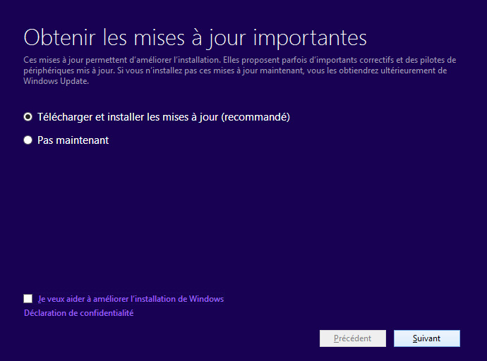 Début de la mise à jour de Windows à travers le fichier d'installation ISO