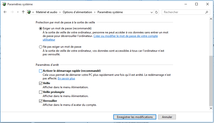 Confirmer désactivation du démarrage rapide Windows