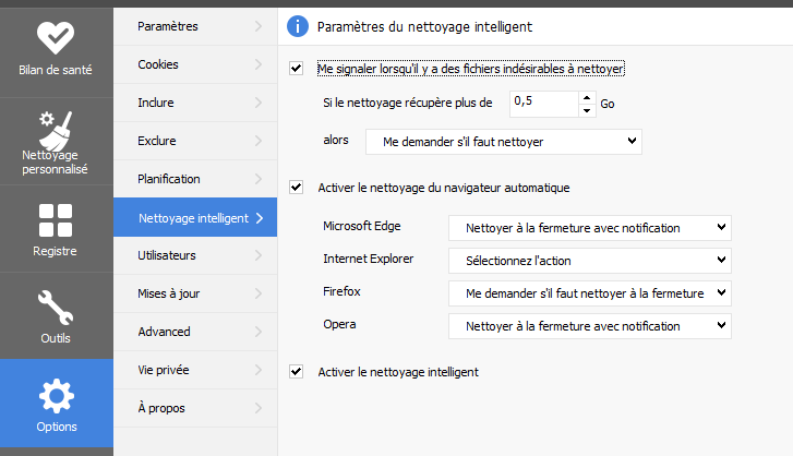 Nettoyage intelligent dans CCleaner Professionnel