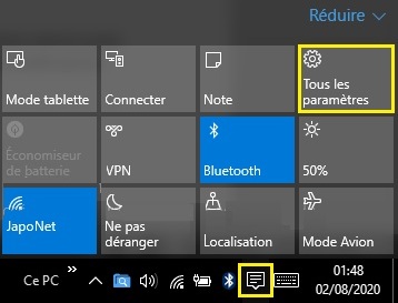 Notifications et paramètres Windows