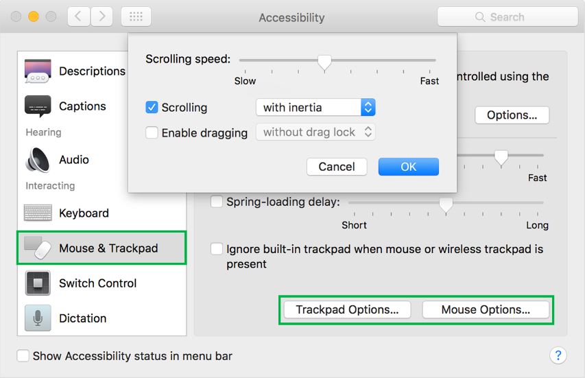 Options de la souris pour en modifier la vitesse sur Mac