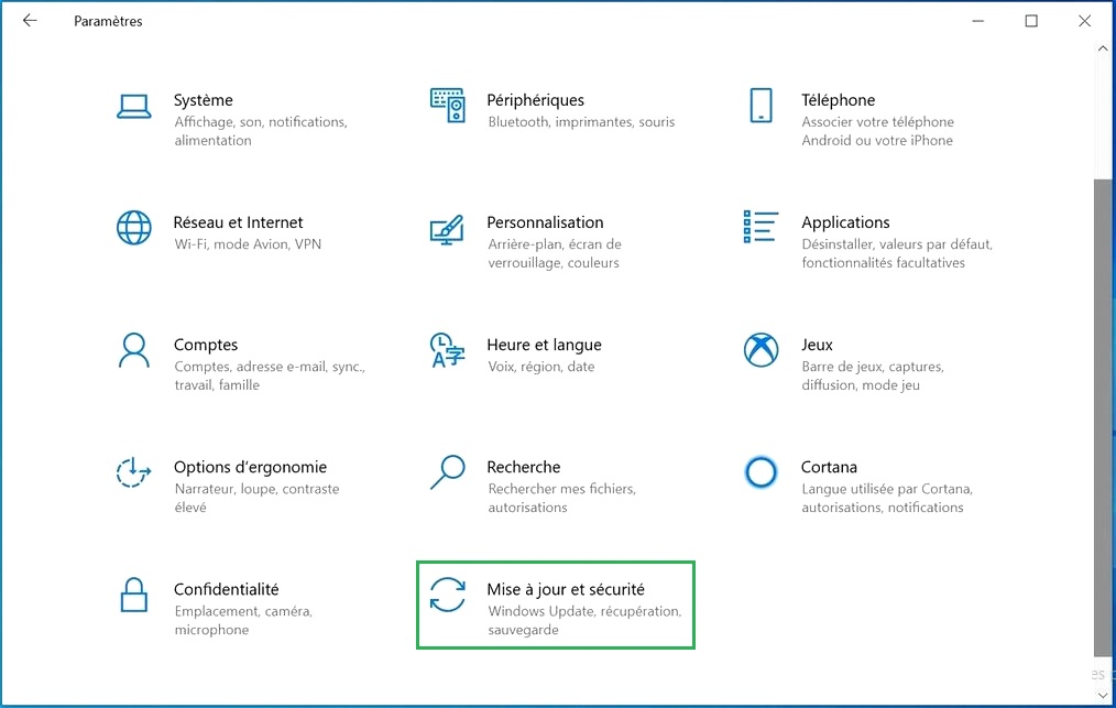 Paramètres Windows 10