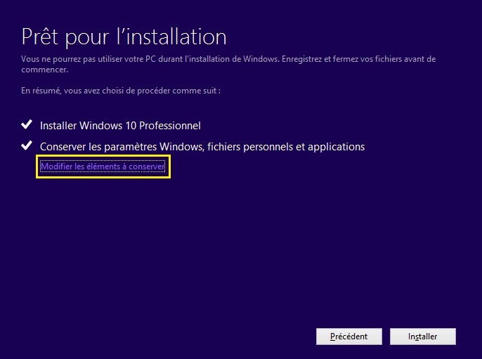 Windows prêt pour l'installation