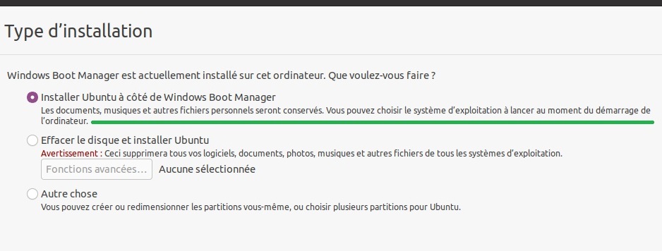 installation de Ubuntu à coté de Windows, dual boot