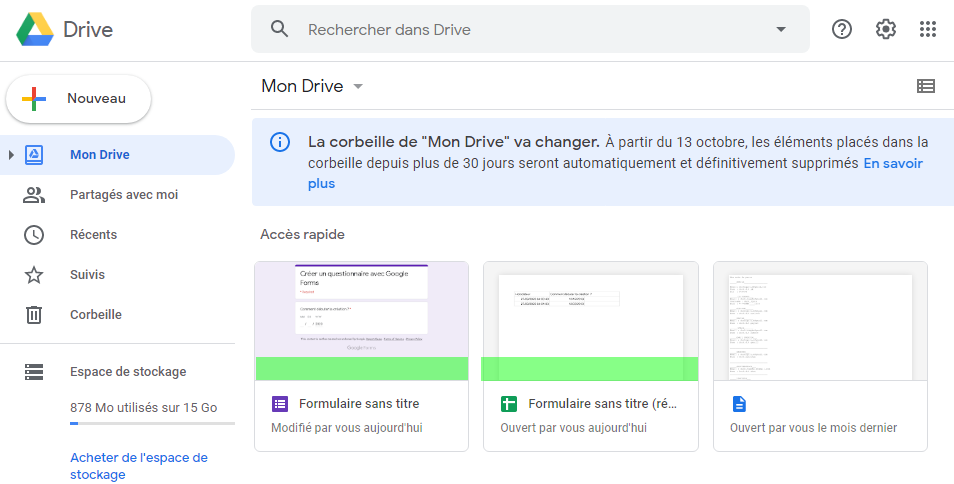 Formulaire du questionnaire stocké dans Google Drive