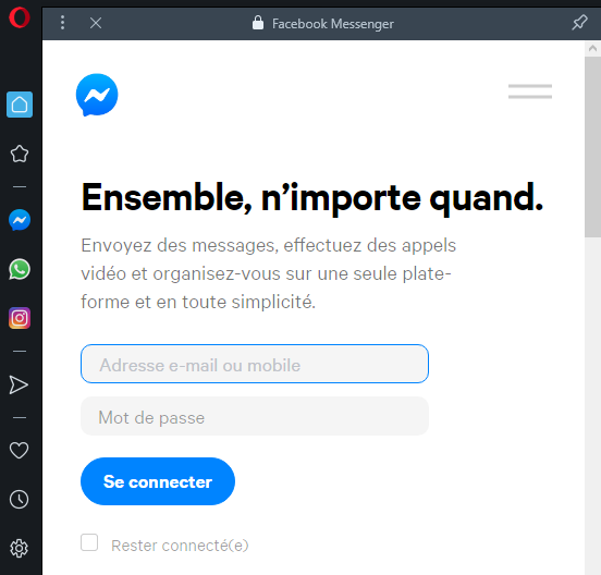 Utiliser Messenger via Opera browser