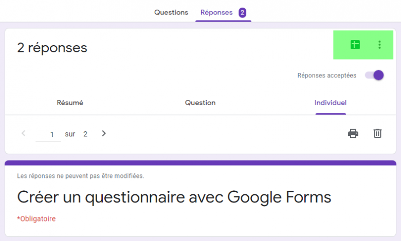 Créer un formulaire Google Forms exemple Questionnaire