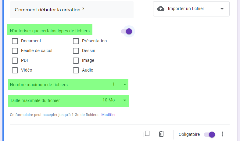 Importation de fichiers dans le formulaire