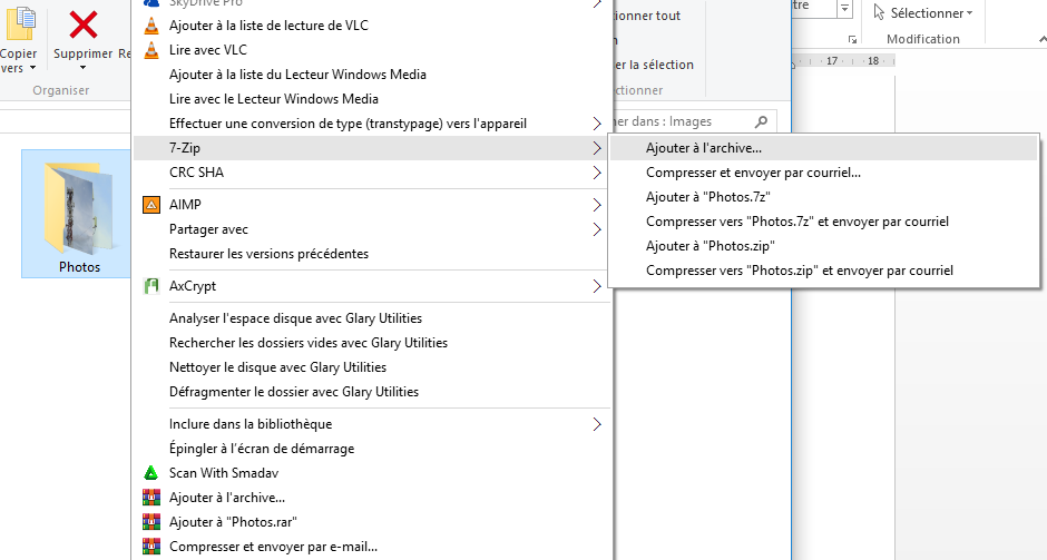 Créer un fichier ZIP avec mot de passec 7-Zip