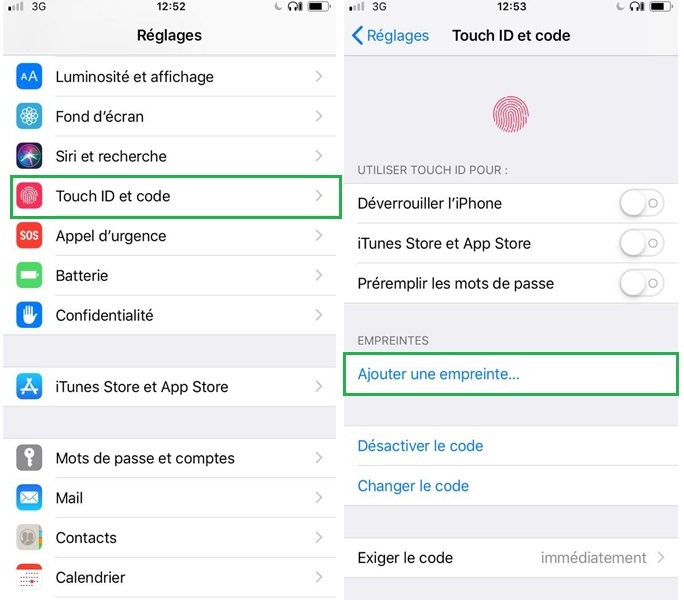 Configuration de la Touch ID sur iPhone