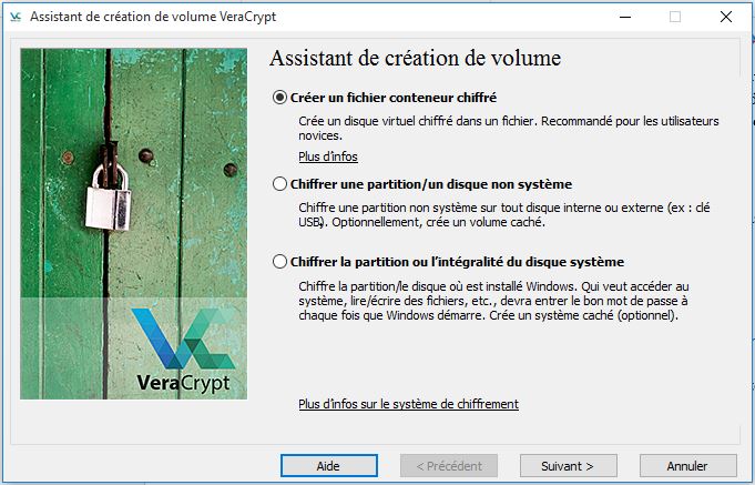 Création d'un nouveau conteneur avec VeraCrypt