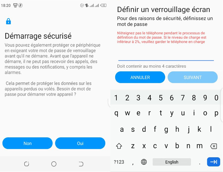 Configuration d'un mot de passe sur Android