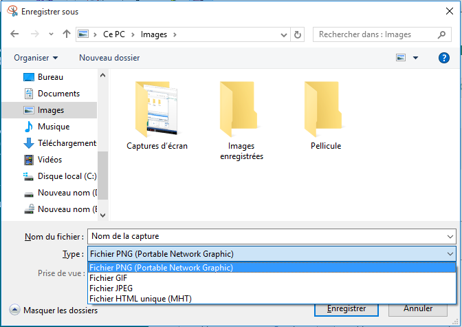 Enregistrement de la nouvelle capture d'écran Windows