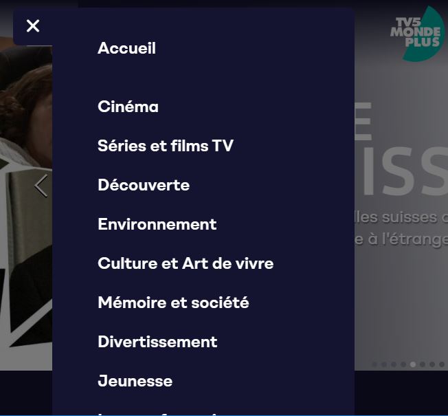 Menu TV5MondePlus