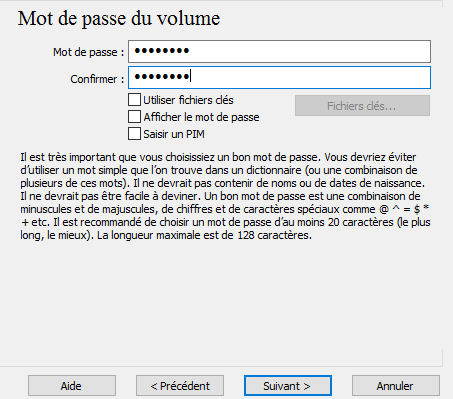 Saisie du mot de passe VeraCrypt