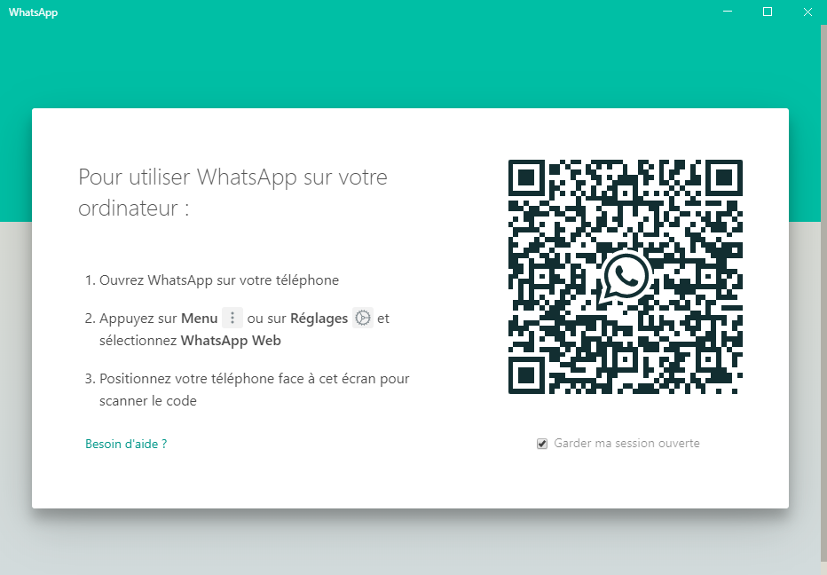 Scan du code QR pour utiliser WhatsApp sur ordinateur PC et Mac