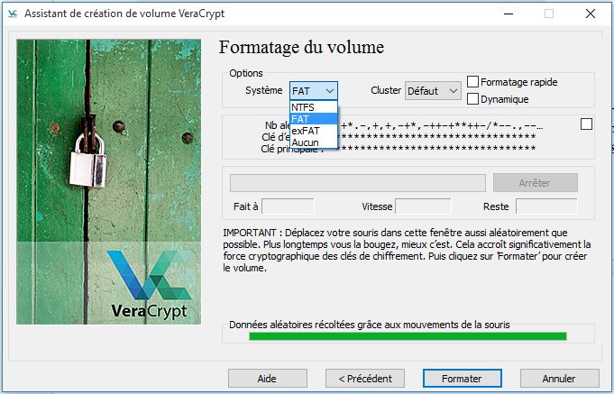 Sélection du système de fichiers du nouveau volume et formatage 