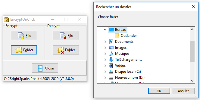 Sélection du dossier à verrouiller avec EncryptOnClick