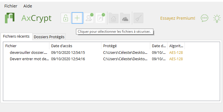 Ajout de nouveaux fichiers à verrouiller avec AxCrypt