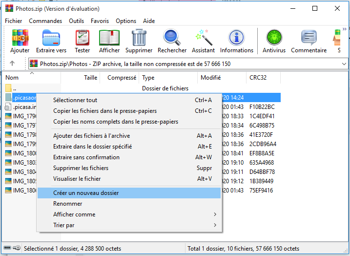 Modification, Ajout d'éléments dans le dossier compressé WinRAR